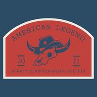 logotipo vintage americano vaqueiro crânio cabeça vetor ilustração com vestuário Projeto poster
