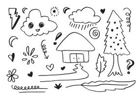 doodle bonito desenhados à mão em fundo branco. doodle design elements.doodle crianças para decoração e página para colorir. vetor