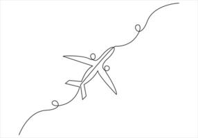 contínuo 1 linha desenhando do avião Fora linha vetor arte ilustração
