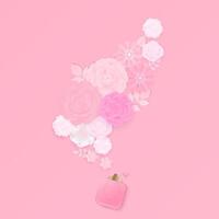 papel flores conjunto com perfume em Rosa fundo vetor