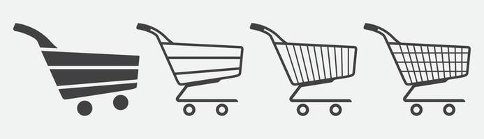 conjunto de ícones de carrinho de compras, símbolo de carrinho de compras cheio e vazio, loja e venda, ilustração vetorial vetor
