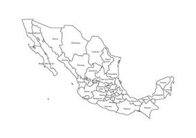 vetor isolado ilustração do simplificado administrativo mapa do México, Unidos mexicano estados. fronteiras e nomes do a regiões. Preto linha silhuetas.