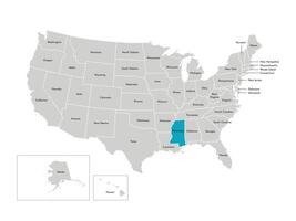 vetor isolado ilustração do simplificado administrativo mapa do a EUA. fronteiras do a estados com nomes. azul silhueta do mississipi, estado.