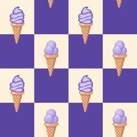 lavanda gelo creme. três colheres do cremoso doce sobremesa dentro uma waffle cone. roxa sorvete. desatado padronizar. vetor ilustração.