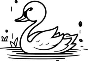 vetor ilustração do uma branco cisne natação dentro uma lagoa com água gotas.