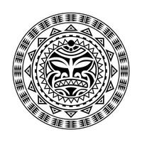 ornamento de tatuagem redonda com estilo maori de rosto de sol. máscara étnica africana, asteca ou maia. vetor