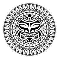 ornamento de tatuagem redonda com estilo maori de rosto de sol. máscara étnica africana, asteca ou maia. vetor