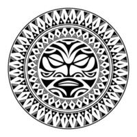 ornamento de tatuagem redonda com estilo maori de rosto de sol. máscara étnica africana, asteca ou maia. vetor