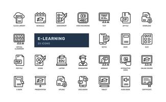 e Aprendendo Educação escola conectados curso Faculdade detalhado esboço linha ícone conjunto vetor