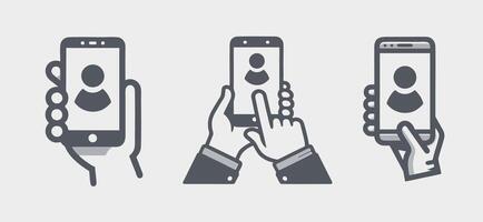 ícone mão segurando Smartphone para selfie vetor