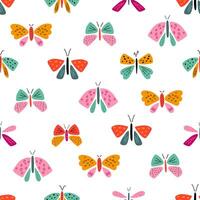 verão borboleta padronizar. fofa infantil vôo inseto repetir fundo, colorida têxtil Projeto. simples mão desenhado desenho animado borboletas para crianças, tecido, têxtil, cartão, invólucro vetor ilustração