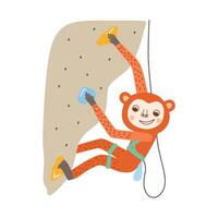 escalada esporte. fofa animal sobe dentro pedregulho parque. fofa macaco Treinamento em Rocha. Novo tipo do esporte dentro olímpico jogos dentro Paris 2024, verão atividade, extremo. infantil ilustração isolado elemento. vetor