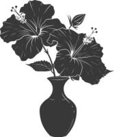 ai gerado silhueta hibisco flor dentro a vaso Preto cor só vetor