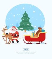 ilustração plana natal papai noel com renas vetor