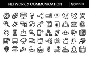 rede e comunicação esboço ícones conjunto vetor
