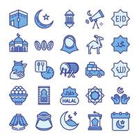 Ramadã ícones pacote. azul contorno de cor ícone estilo. vetor ilustração.