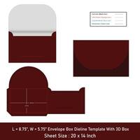 envelope Tamanho 8,75x5,75 polegada dieline modelo e 3d caixa vetor