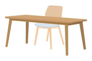 mesa com cadeira de madeira moderna e mesa com belo design com visão 3D isolada vetor