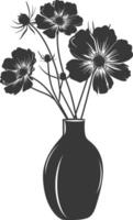 ai gerado silhueta cosmos flor dentro a vaso Preto cor só vetor