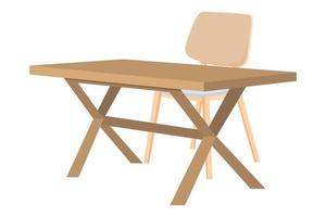 mesa com cadeira de madeira moderna e mesa com belo design com vista 3D vetor