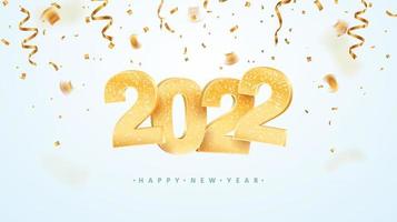 Ilustração em vetor celebração feliz ano novo 2022. números de Natal dourados sobre fundo branco.