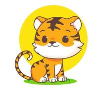 fofa pequeno tigre sentado desenho animado personagem. adorável animal conceito Projeto. vetor arte ilustração