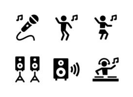 conjunto simples de ícones sólidos de vetor relacionados a festa. contém ícones como microfone, dança, alto-falantes e muito mais.