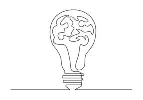solteiro linha desenhando do lâmpada com humano cérebro para médico companhia logotipo identidade vetor ilustração