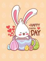 coelhinha com ovos de Páscoa decorada. ilustração de personagem de desenho animado feliz dia de Páscoa conceito.