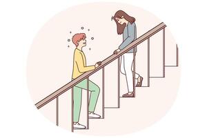 mulher com cabeça baixa vai baixa escadas e homem é esperando para Amado namorada vetor