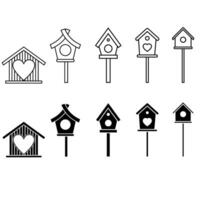 Casa de passarinho ícone vetor definir. alimentador ilustração placa coleção. pássaro símbolo ou logotipo.
