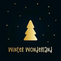 silhueta dourada de uma árvore de Natal com neve em um fundo azul escuro. Feliz Natal e Feliz Ano Novo 2022. ilustração em vetor. maravilhas do inverno. vetor