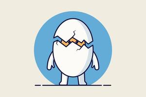quebrado ovo mascote ilustração dentro plano estilo. fofa desenho animado personagem vetor