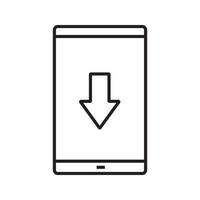 ícone linear de download de aplicativo de smartphone. ilustração de linha fina. telefone inteligente com símbolo de contorno de seta de download. desenho de contorno isolado de vetor