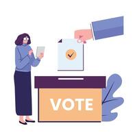 mão colocando papel dentro a votação caixa.voto linha ícone. votação conceito. eleição e democracia. plano estilo ilustração vetor Projeto