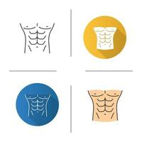 ícone de torso masculino musculoso. design plano, estilos lineares e de cores. peito do homem. ilustrações vetoriais isoladas vetor