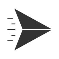 ícone de glifo de avião de papel. símbolo da silhueta. origami. espaço negativo. ilustração isolada do vetor