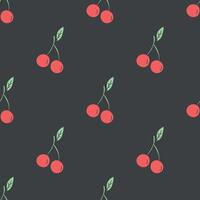 padrão de cereja sem costura. doodle vector com ícones de cereja vermelha. padrão de cereja vintage