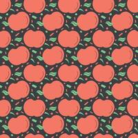 padrão de maçã perfeita. padrão de doodle sem costura colorida com maçãs vermelhas vetor