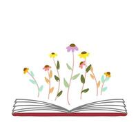 aberto livro ilustração com flores silvestres Prado em topo. colorida clipart vetor
