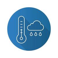 ícone de sombra longa plana linear de clima de outono. termômetro e nuvem chuvosa. símbolo de contorno de vetor