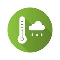 ícone de glifo de longa sombra de design plano de clima de outono. termômetro e nuvem chuvosa. ilustração da silhueta do vetor