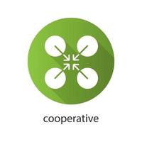 símbolo cooperativo design plano ícone de glifo de sombra longa. metáfora abstrata de cooperação e trabalho em equipe. ilustração da silhueta do vetor