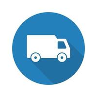 ícone de glifo de longa sombra de design plano de van de entrega. caminhão de transporte. ilustração da silhueta do vetor