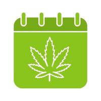 ícone de cor de glifo do dia nacional da erva daninha. página do calendário com folha de maconha. símbolo de silhueta em fundo branco. espaço negativo. ilustração vetorial vetor