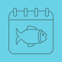 ícone linear de cor de dia de pesca. página do calendário com peixes. símbolos de contorno de linha fina na cor de fundo. ilustração vetorial vetor