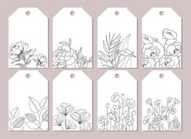 conjunto de etiquetas, adesivos, cartazes, cartões com flores silvestres e plantas. vetor