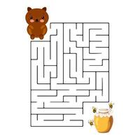 crianças Labirinto com animais, uma fofa Urso e uma barril do mel. ilustração, vetor