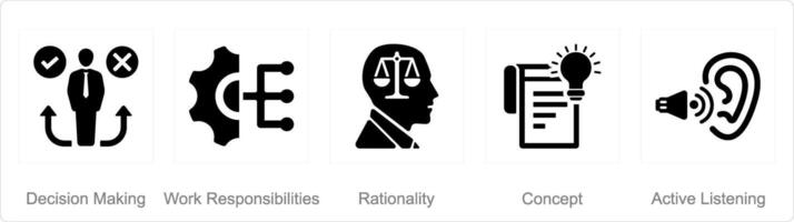 uma conjunto do 5 crítico pensando ícones Como decisão fazendo, trabalhos responsabilidades, racionalidade vetor