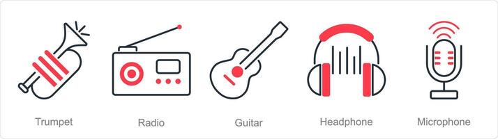 uma conjunto do 5 música ícones Como trompete, rádio, guitarra vetor